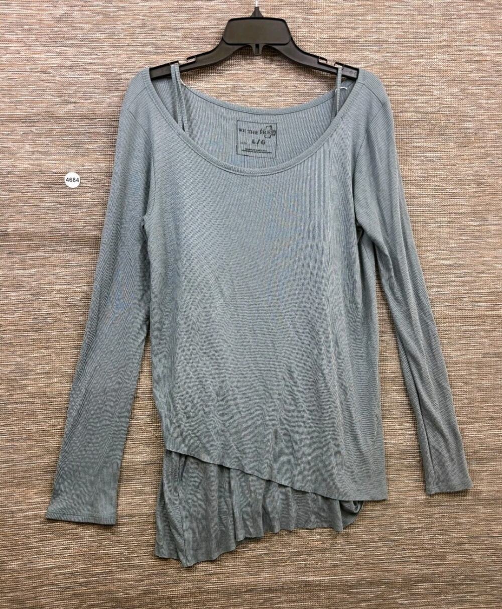 We The Free Waffle Knit Tunic Top Womens Size L Gray Long Sleeve Boho